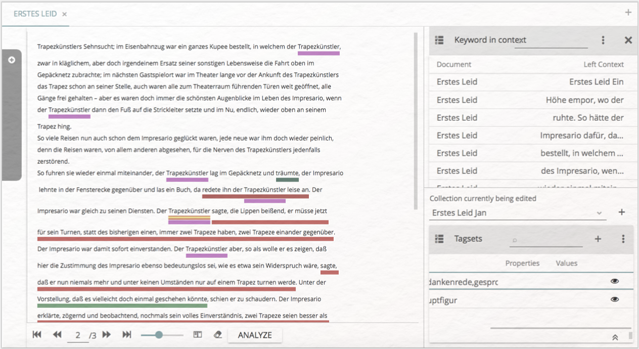 Lerneinheit Analyse und Visualisierung mit CATMA Kafka's Erstes Leid with half-automatically generated annotations