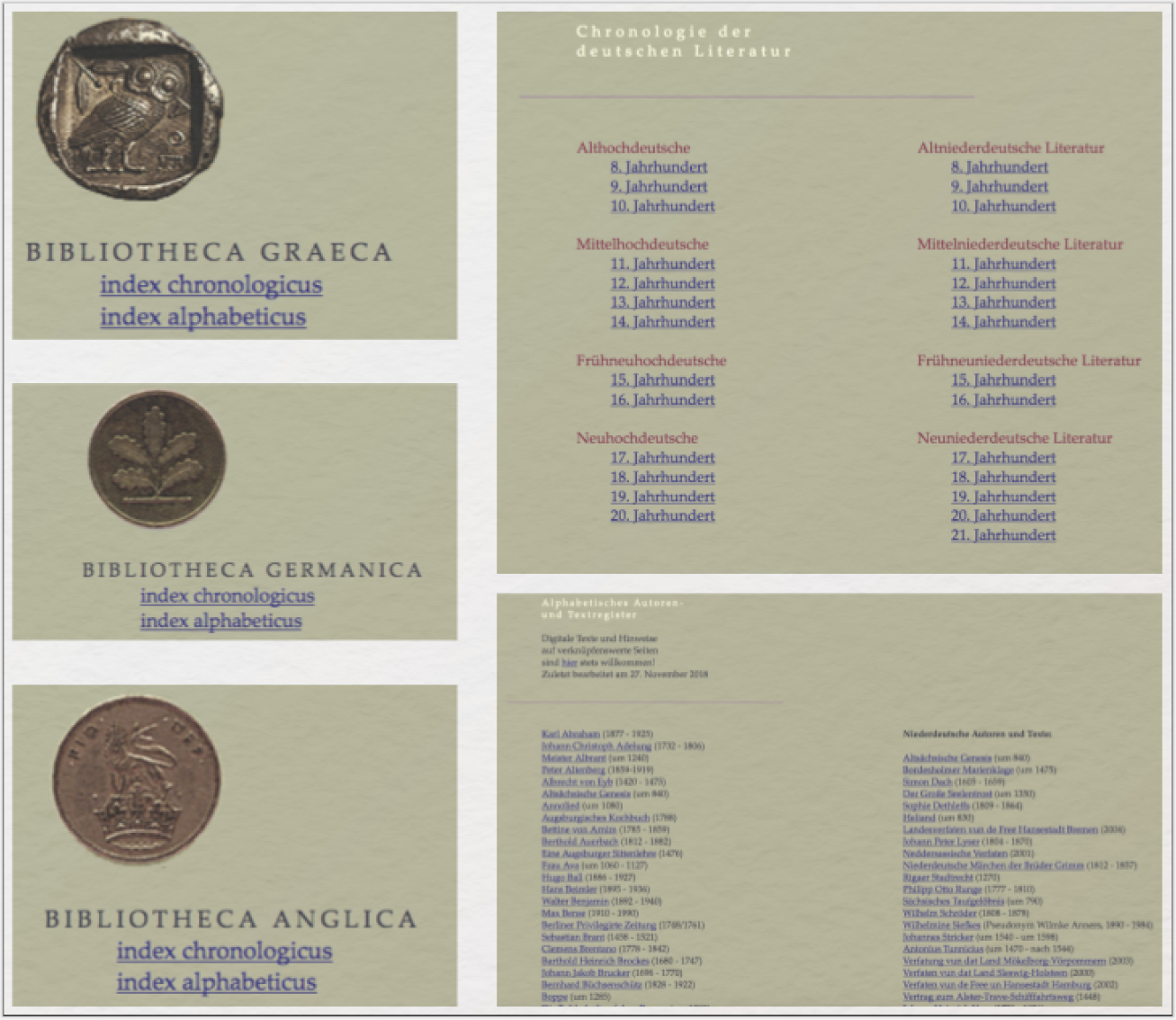Bibliotheca Augustana: Das Korpus beinhaltet 15 digitale Textsammlungen mit unterschiedlichen Sammelschwerpunkten