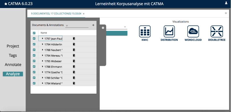 CATMA 6 Startbildschirm im Analyze-Modul