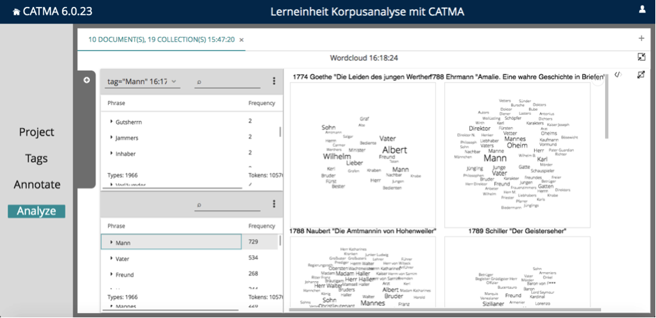 CATMA 6 Anpassbare Ansicht der Small Multiples Wordclouds Visualisierung