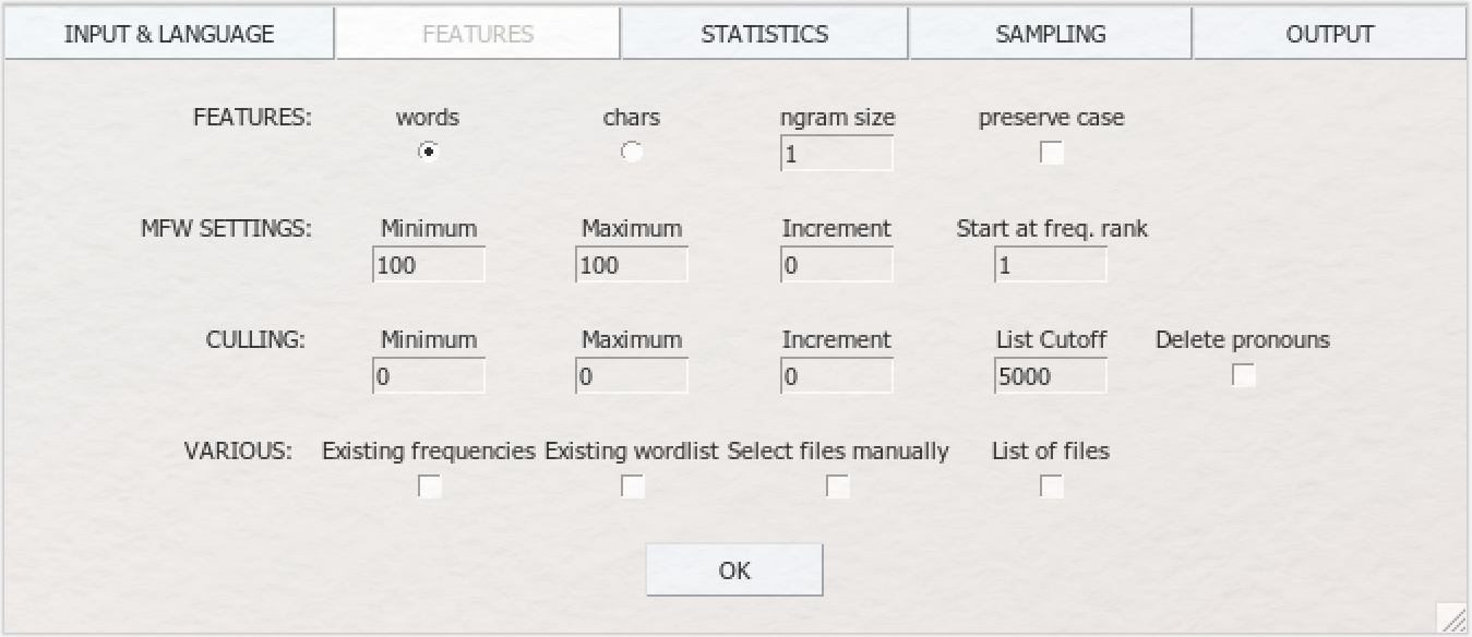 Stilometrie mit Stylo GUI Features
