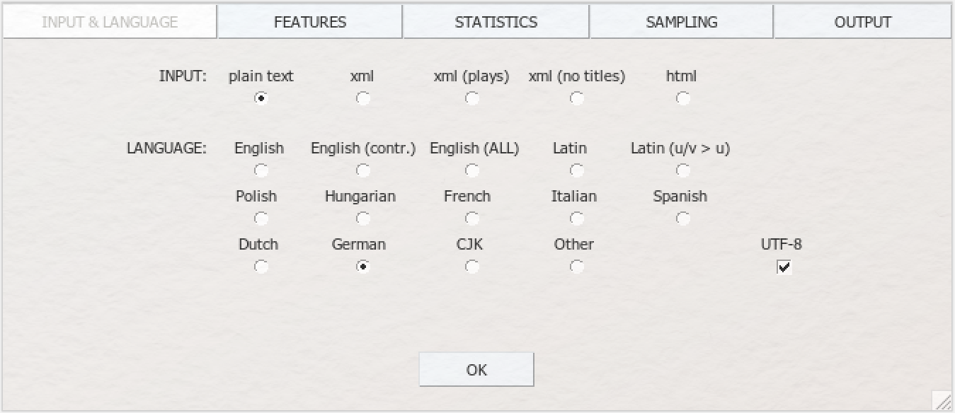 Stilometrie mit Stylo GUI Input & Language