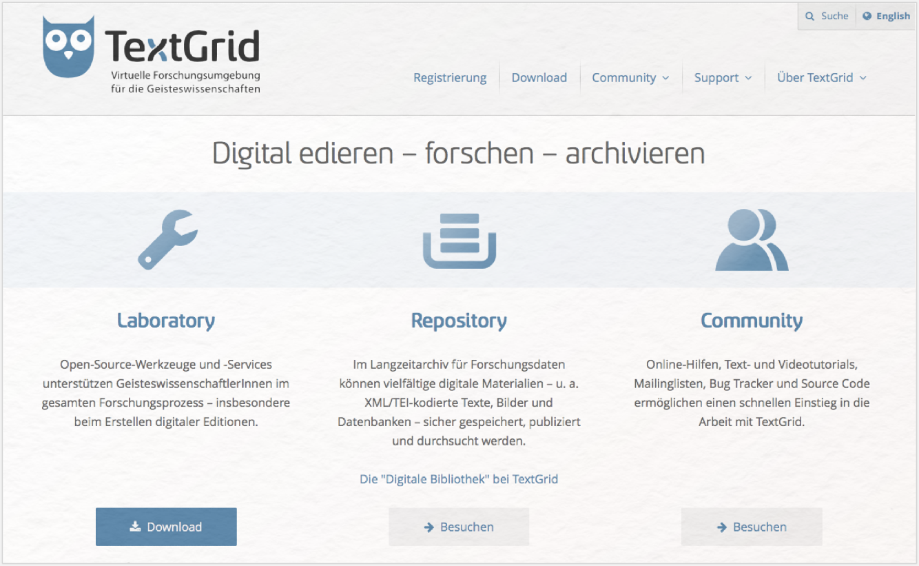 Startseite von TextGrid
