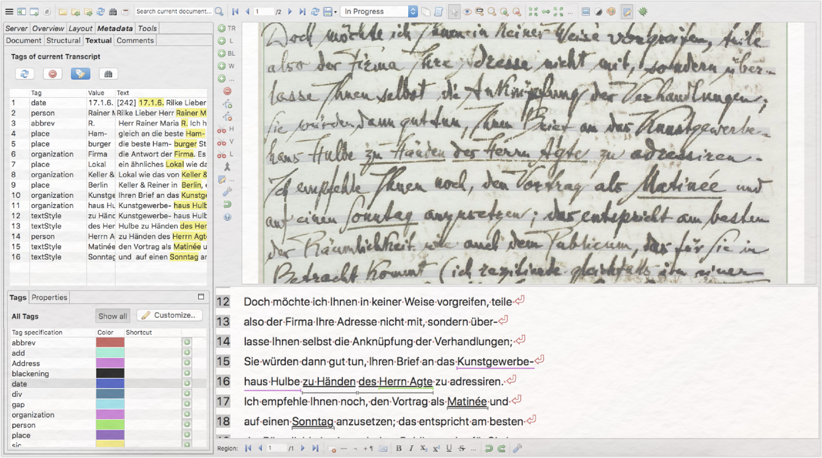 Manuskriptdigitalisierung mit Transkribus Metadata Annotations Tags
